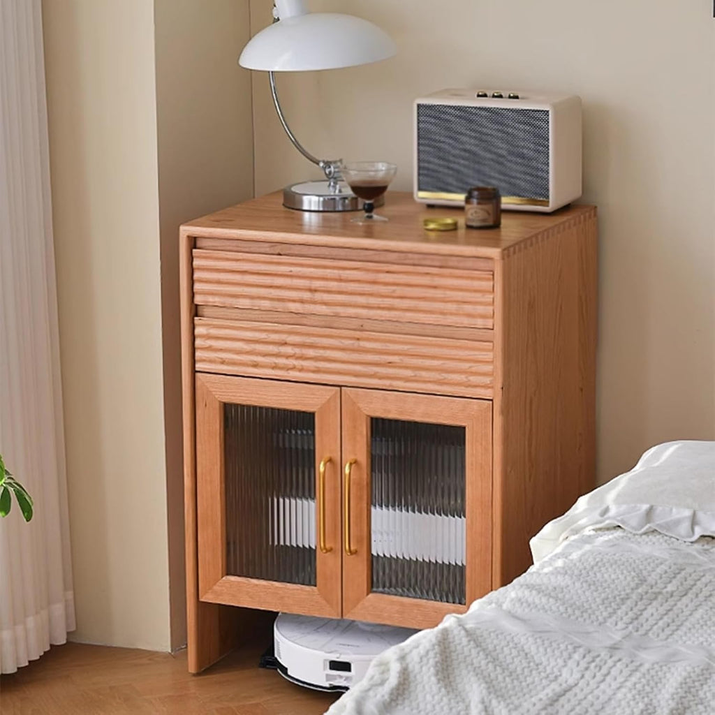 Small Storage Cabinet with Doors for Self Emptying Robot Vacuum Cleaner, Couch Side Table Swivel, Home Office Hidden Smart Sweeper Stand with 2 Drawers