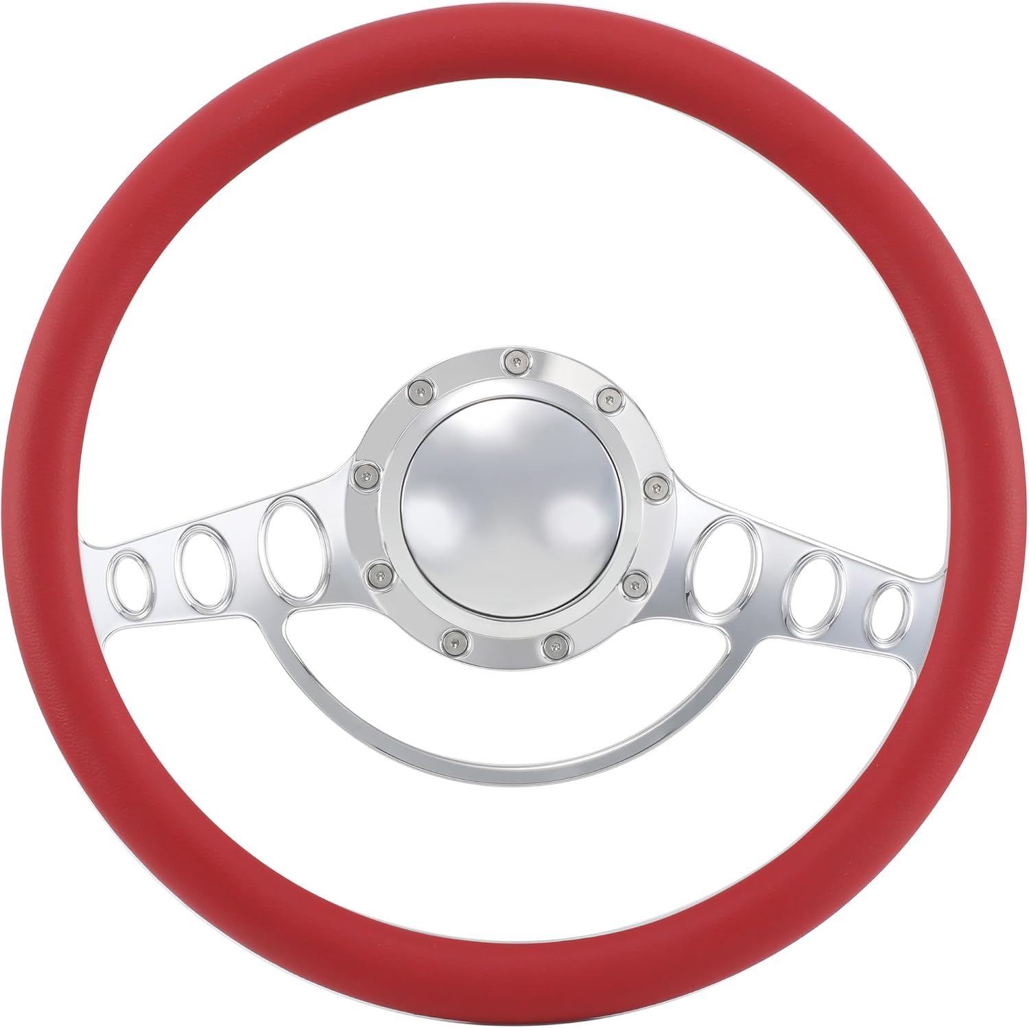 14'' Billet Half Wrap 9 Bolts Steering Wheel with 2'' Dish and Horn Button (Red)