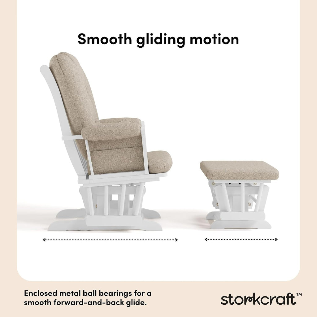 Storkcraft Tuscany Custom Glider and Ottoman with Free Lumbar Pillow (White/Taupe Swirl) - Cleanable Upholstered Comfort Rocking Nursery Chair with Ottoman