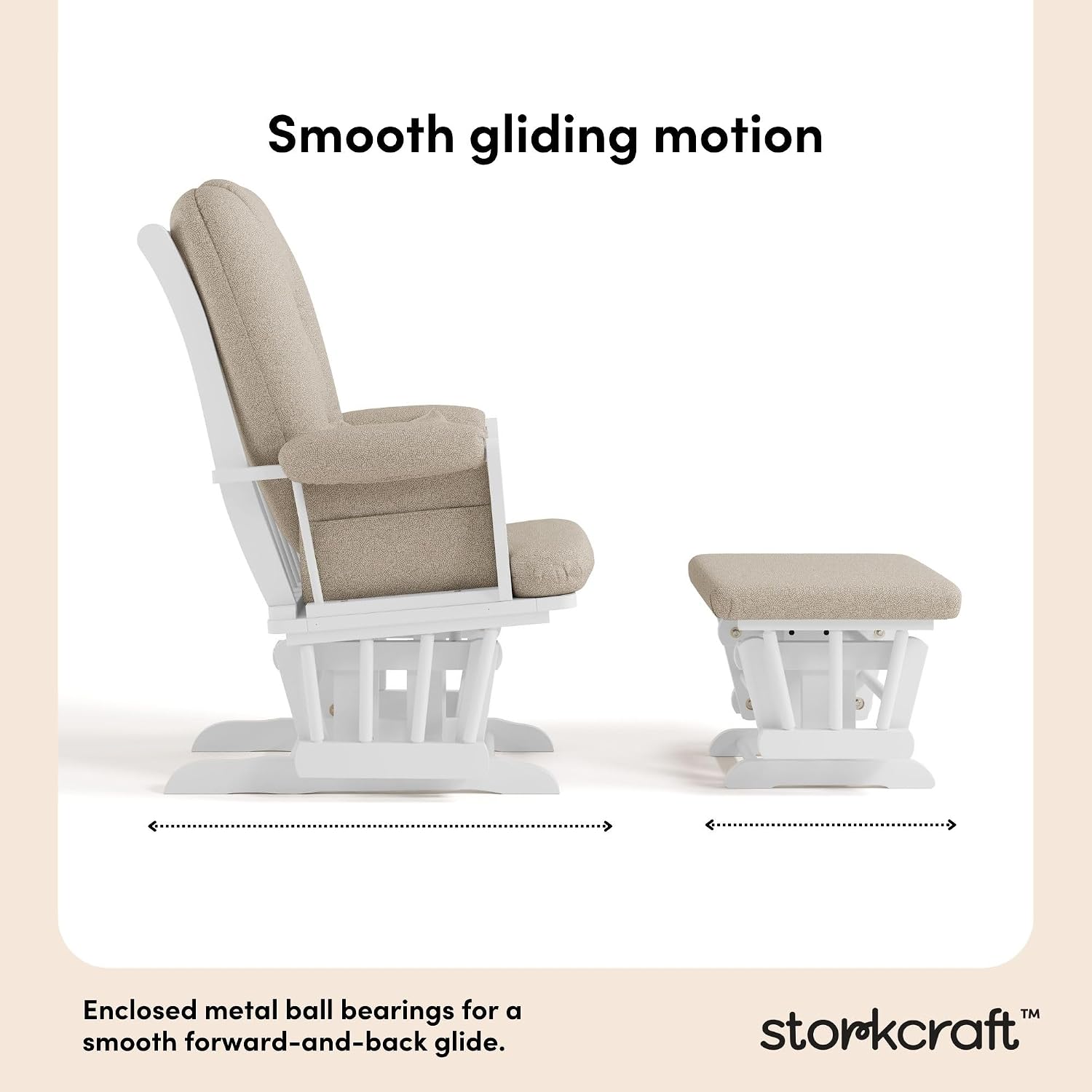 Storkcraft Tuscany Custom Glider and Ottoman with Free Lumbar Pillow (White/Taupe Swirl) - Cleanable Upholstered Comfort Rocking Nursery Chair with Ottoman