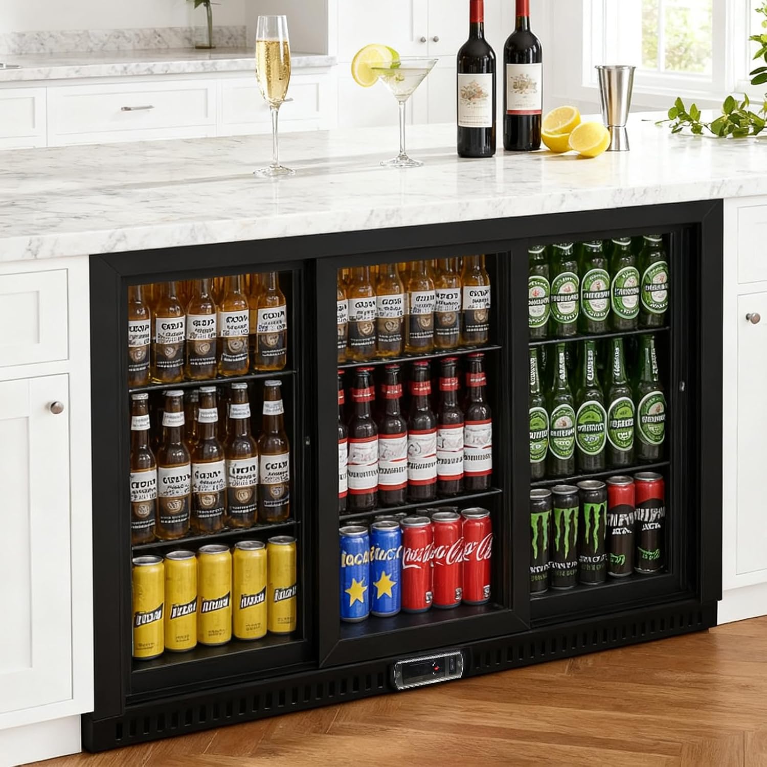 Commercial Back Bar Cooler with 3 Glass Doors, LED Lighting, 11.5 cu.ft Under Counter Beverage Refrigerator, ETL Certified Beer and Wine Cooler for Bar, Restaurant, Garage, Office, Home
