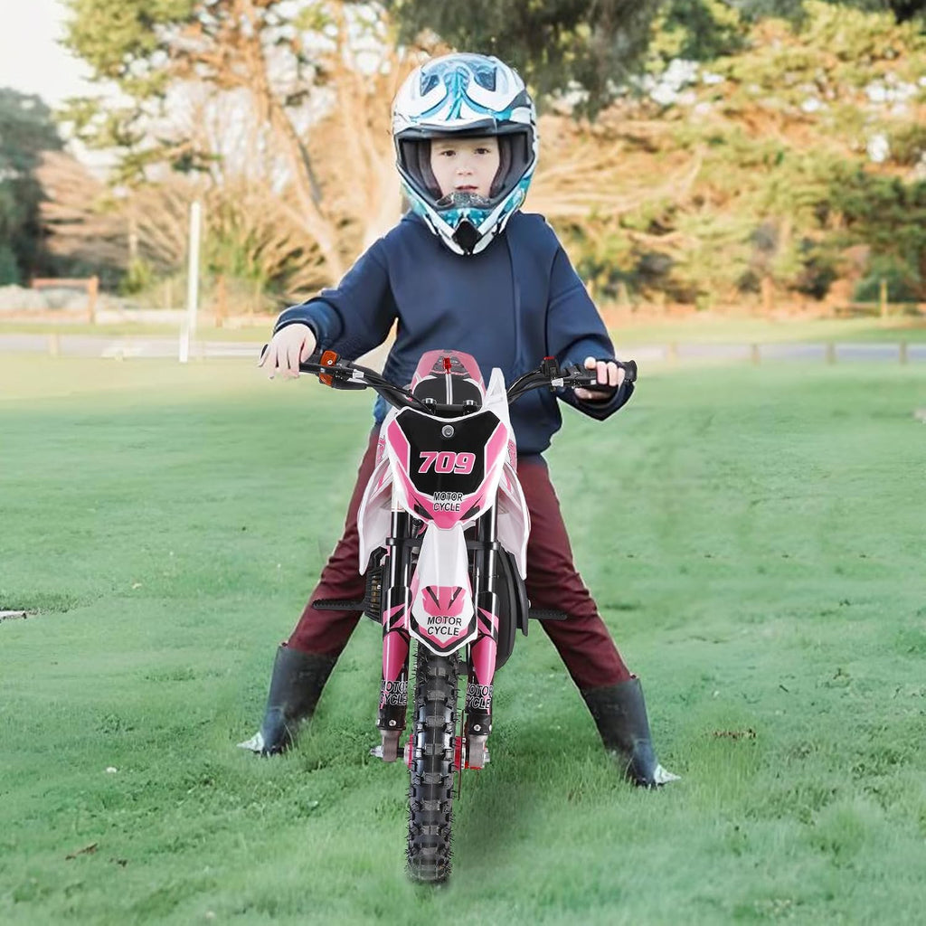 49cc 2-Stroke Kids Dirt Bike, Gas Power Motocross, Off Road Mini Motorcycle, Pocket Motorbike with Front Rear Disc Brakes, Racing Max Speed 30KM/H (Red)