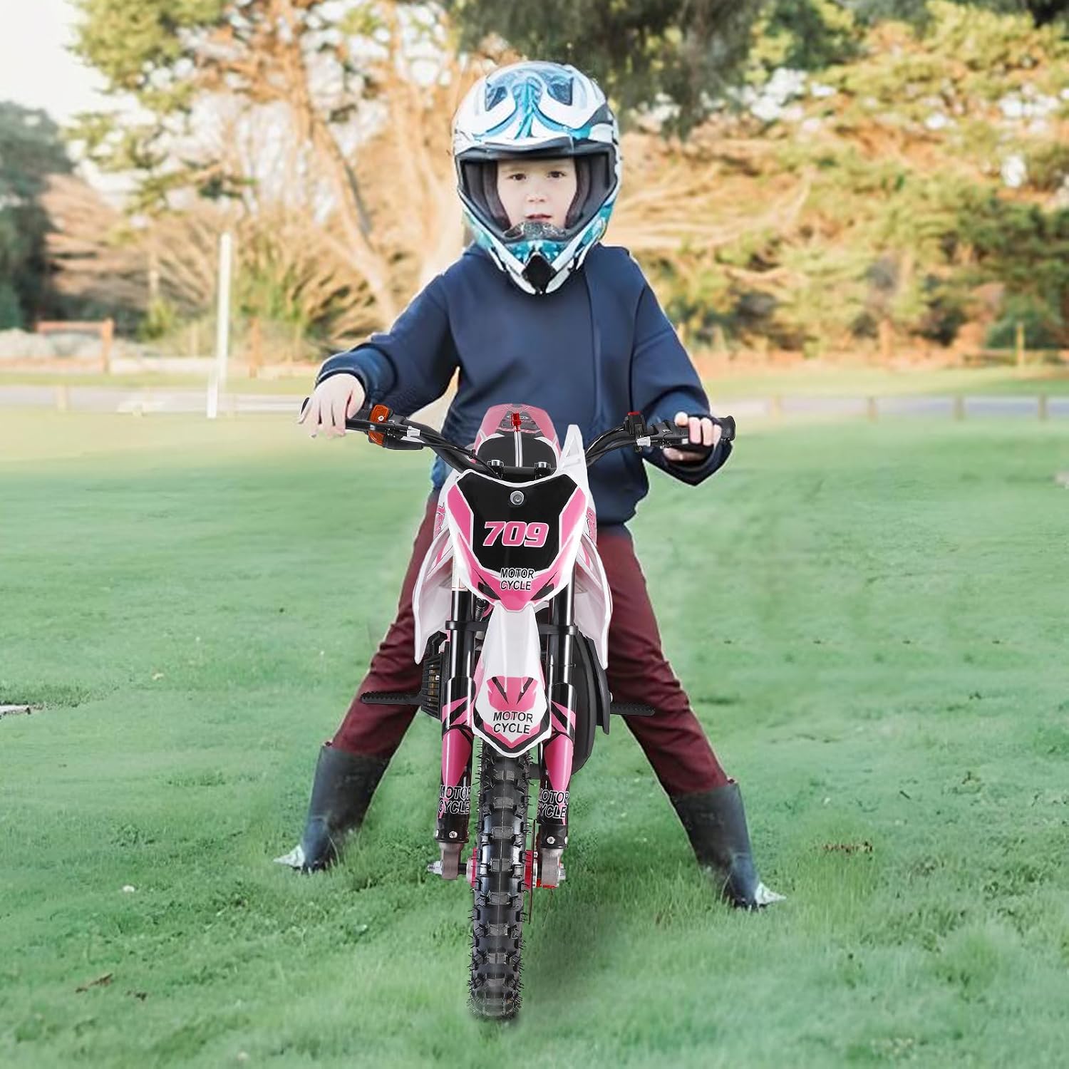 49cc 2-Stroke Kids Dirt Bike, Gas Power Motocross, Off Road Mini Motorcycle, Pocket Motorbike with Front Rear Disc Brakes, Racing Max Speed 30KM/H (Red)