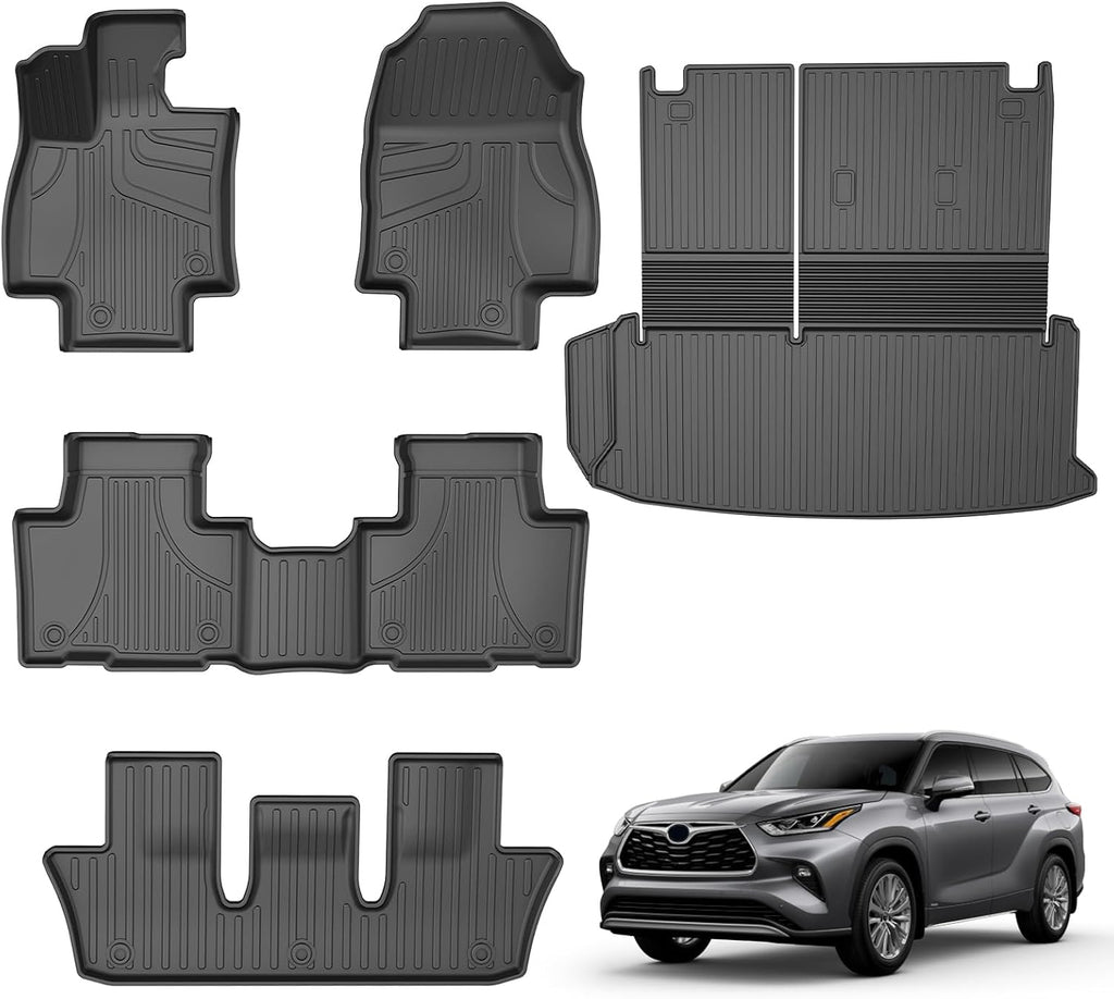 AOMSAZTO Floor Mats and Cargo Mat Compatible with 2024-2025 Toyota Grand Highlander (7 Seats Only): All Weather TPE Protection Full Set Grand Highlander Floor Liners (Not Fit Highlander)