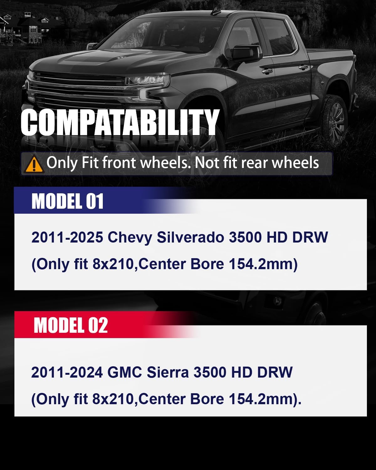 FLYCLE 8x210 Front Wheel spacers 2 inch for 2011-2025 Silverado 3500 HD DRW, 2011-204 GMC Sierra 3500 HD DRW, 8x210mm Hubcentric Wheel spacers 154.2mm Hub Bore with M14x1.5 for Front Wheels