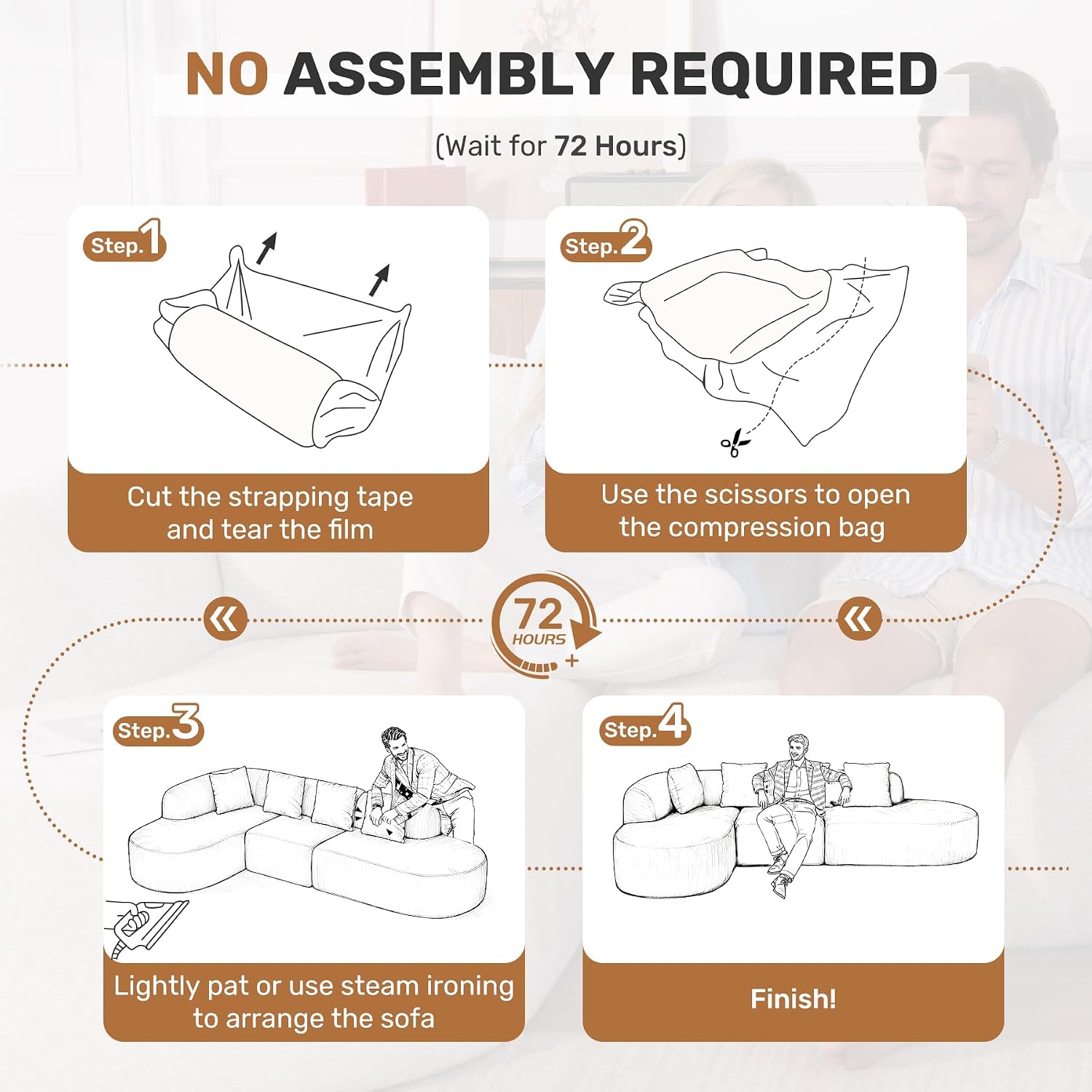 114 Inch Boneless Curved Couches for Living Room,Modern Modular Sectional Sofa with Chaise,L-Shape Cloud Sectional Couch,No Assembly Required,Beige