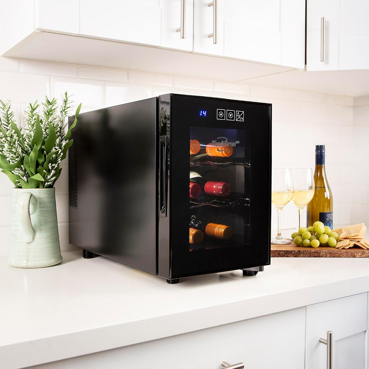 Koolatron 6 Bottle Wine Fridge – Freestanding Wine Cooler with Glass Door, 0.6 cu ft (16 L) Beverage Can Refrigerator, Digital Temperature Control, Ideal for White, Red & Sparkling Wine, Champagne