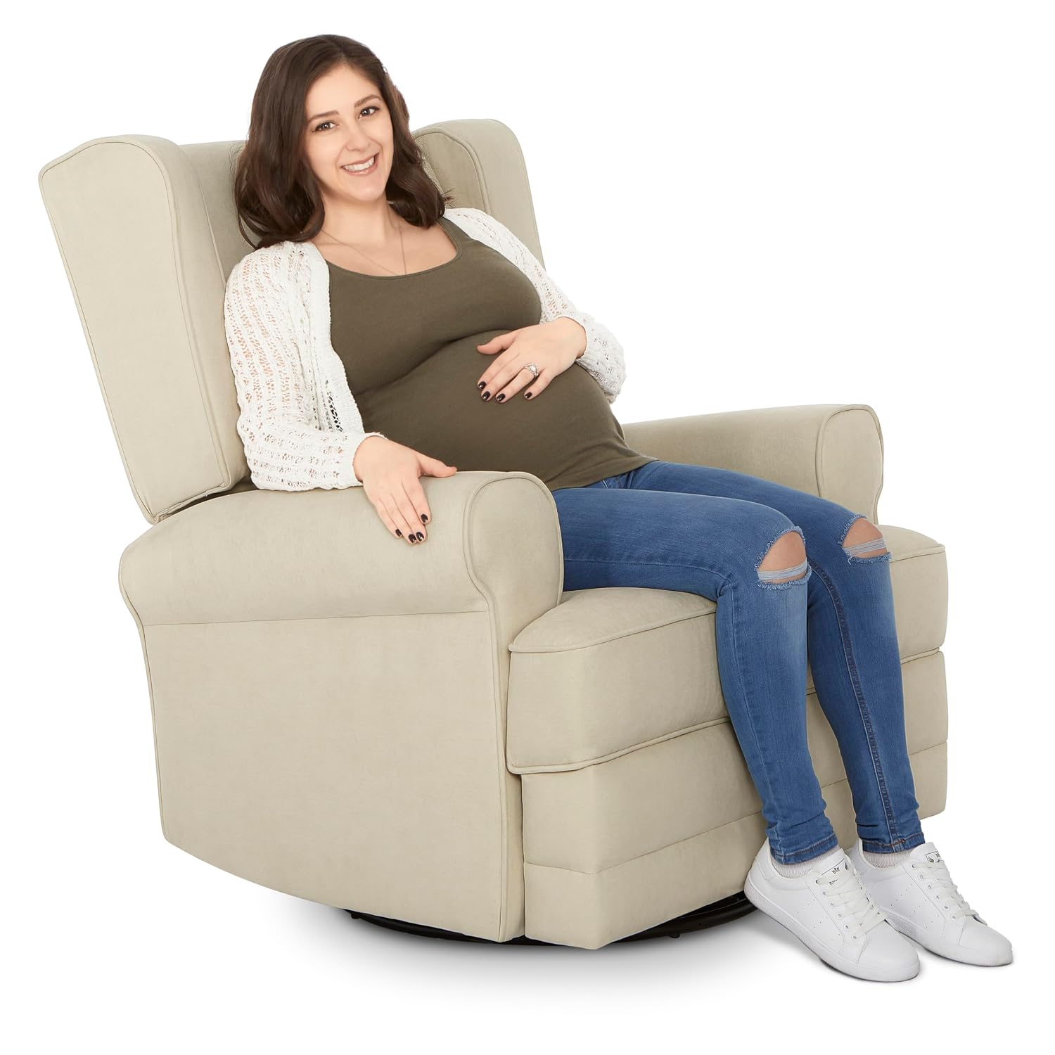 Evolur Melbourne Wing Back Swivel Glider I Nursery Glider I Durable Soft Fabric I Bonus Pillow
