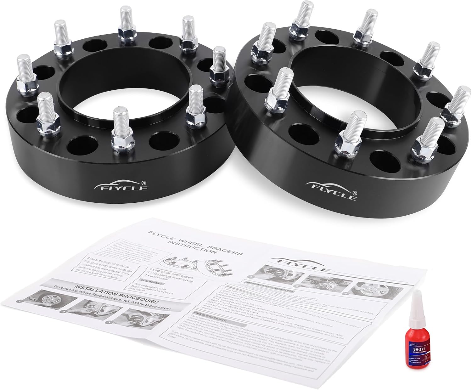 FLYCLE 8x200 Hubcentric Wheel Spacers, 2 inch 8x200mm Wheel Spacer M14x1.5 Studs & 142mm Hub Bore for Front Wheels 2005-2025 F350 Super Duty DRW, 2019-2025 Ram 3500 DRW