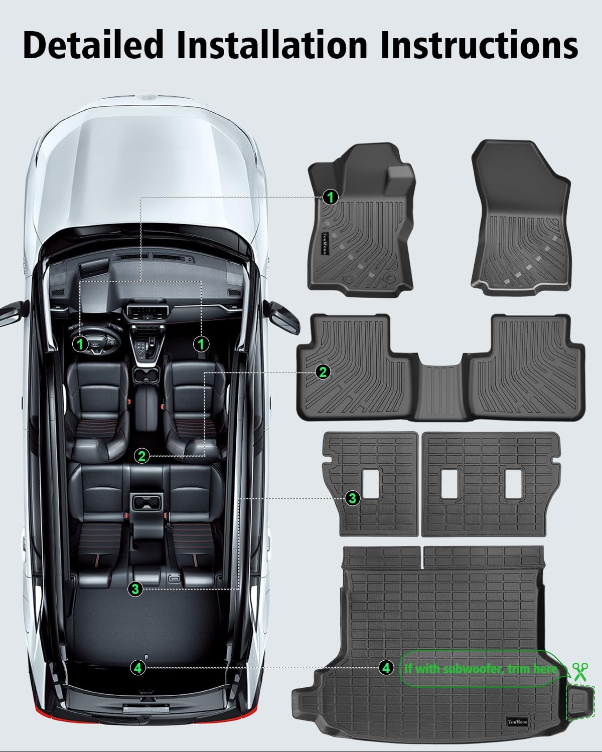 Floor Mats Custom Fit for Subaru Forester 2025 2026 Trunk Mat with Backrest Mat All Weather TPE Rubber Cargo Liner Anti-Slip Full Set for Forester 2025 Accessories (Trunk Mat+Backrest Mats+Floor Mats)