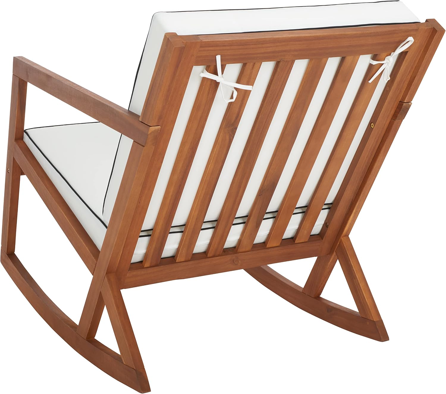 SAFAVIEH Outdoor Collection Vernon Natural/Beige Cushion with Black Piping Rocking Chair