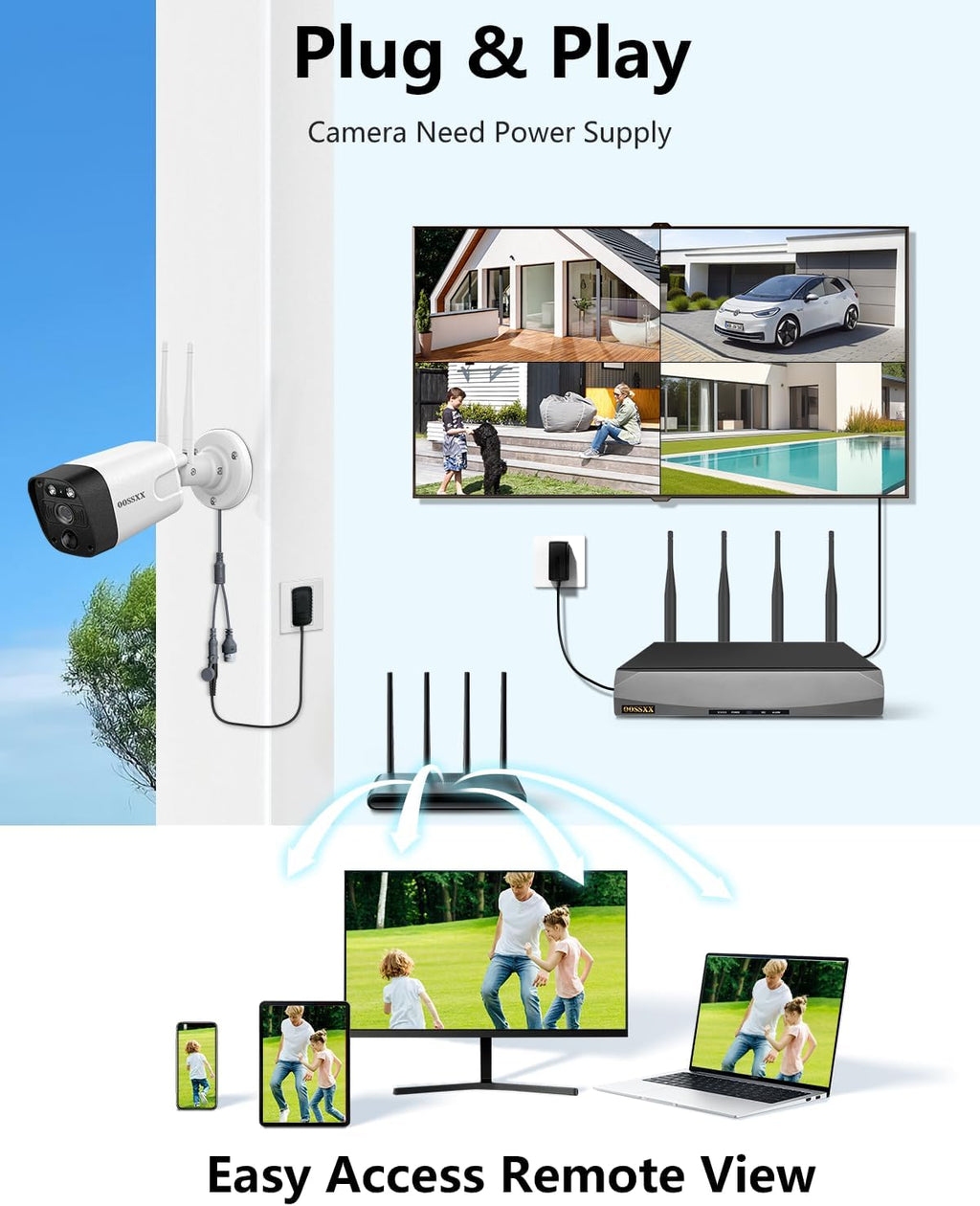 (2026 New) 5MP Wireless Security Camera System, 10CH NVR with 4 Outdoor WiFi Cameras & 4TB HDD, Dual Band 2.4/5.8GHz, 55% Longer Range, 130° Wide Angle, 2-Way Audio, No Monthly Fee