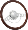 14'' Billet Half Wrap 9 Bolts Steering Wheel with 2'' Dish and Horn Button (Walnut Wood)