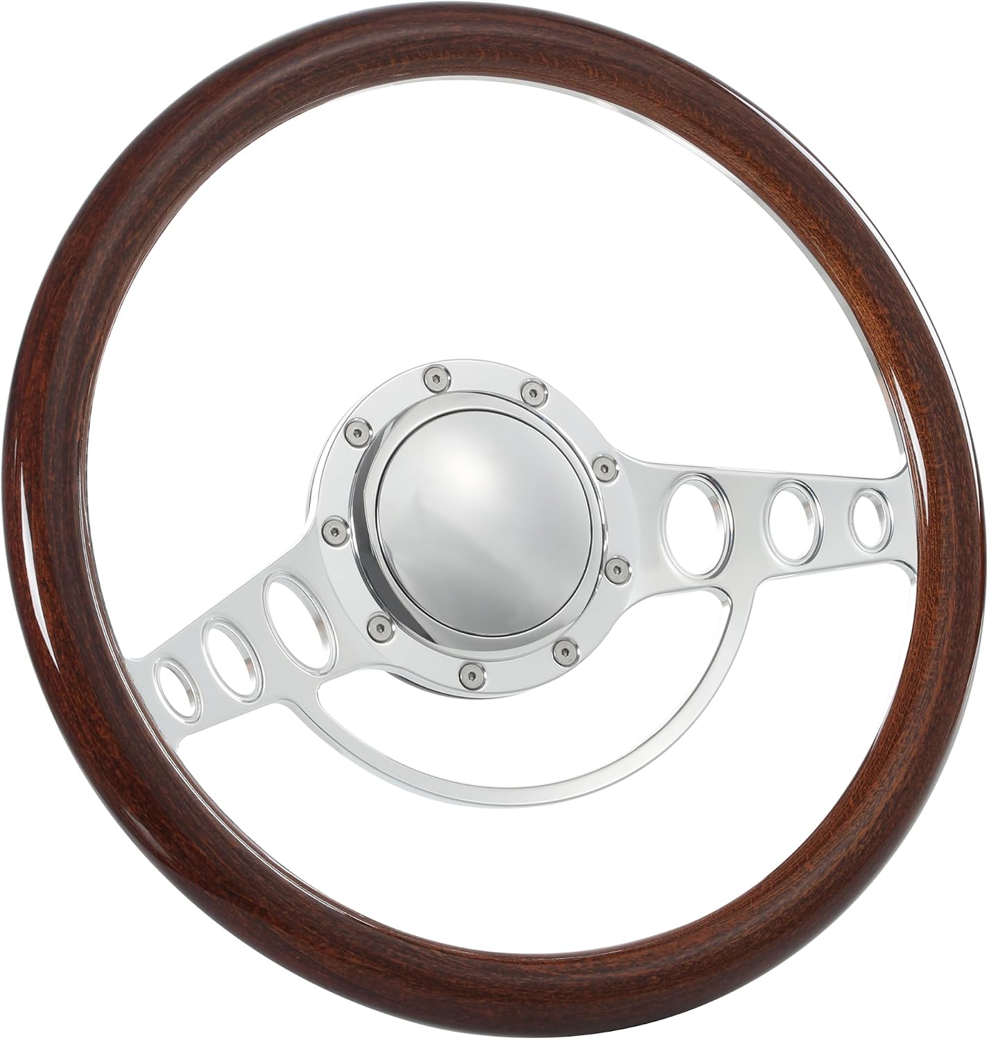 14'' Billet Half Wrap 9 Bolts Steering Wheel with 2'' Dish and Horn Button (Walnut Wood)