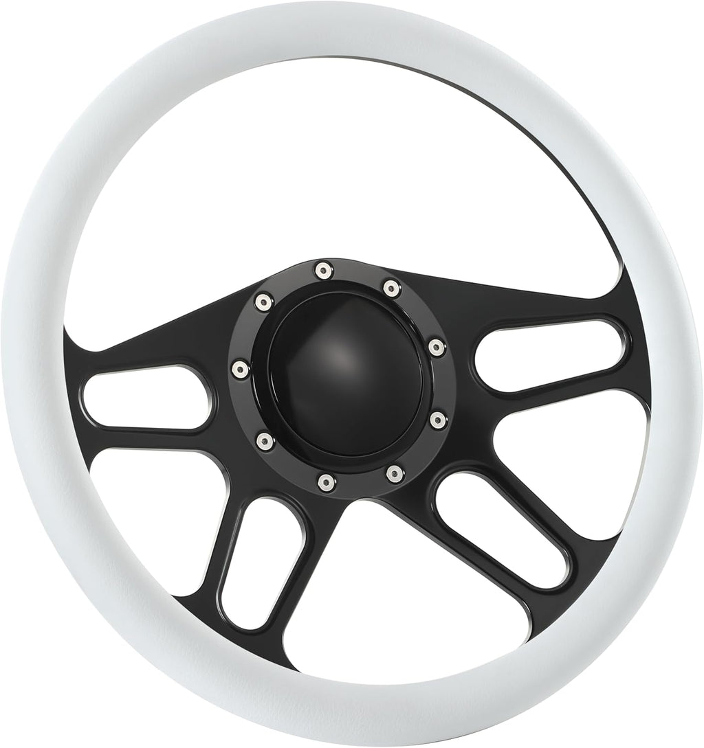 14'' Billet Half Wrap 9 Bolts Steering Wheel with 2'' Dish and Horn Button(White)