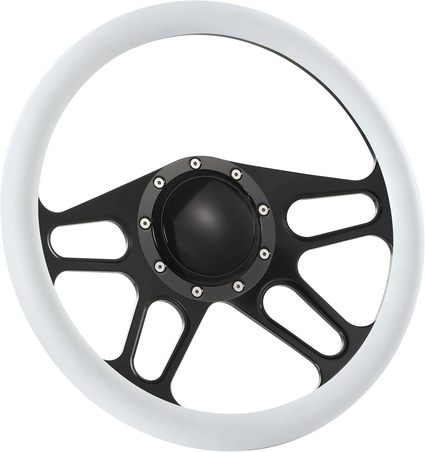 14'' Billet Half Wrap 9 Bolts Steering Wheel with 2'' Dish and Horn Button(White)