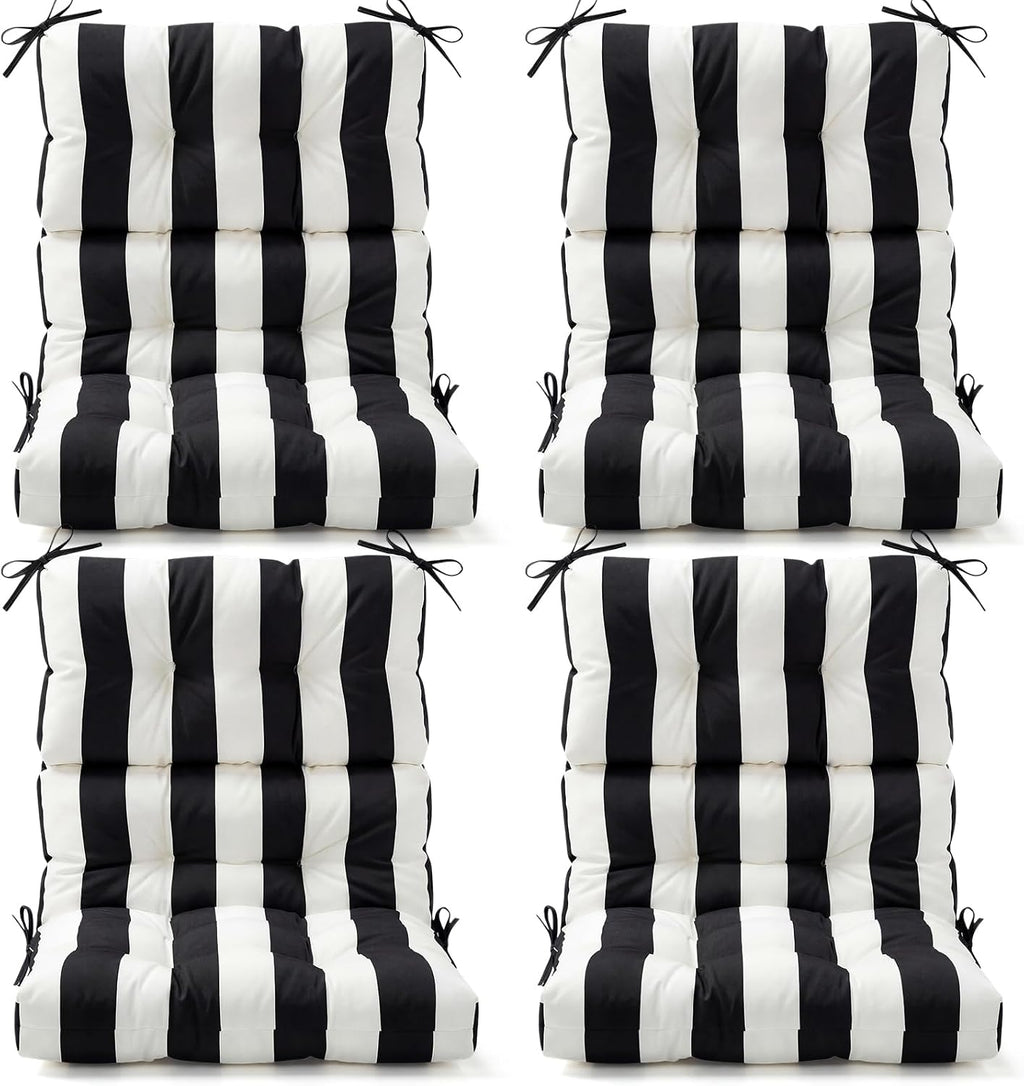 Hoteam 4 Pcs High Back Chair Cushions Set - 44'' x 21'' Indoor Outdoor Waterproof Soft Thicken Stripes Replaceable Cushion for Garden Summer Rocking Chair, Patio Furniture (Black Stripes)
