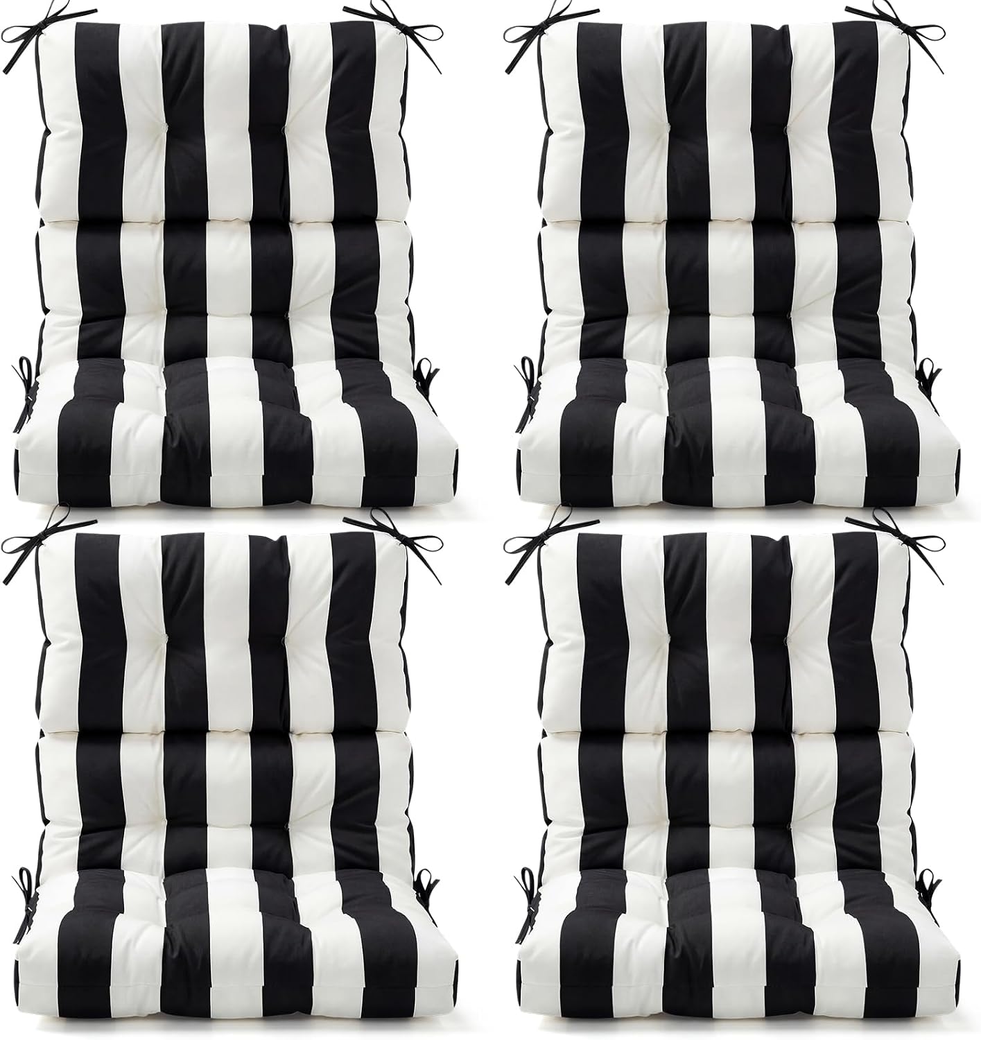 Hoteam 4 Pcs High Back Chair Cushions Set - 44'' x 21'' Indoor Outdoor Waterproof Soft Thicken Stripes Replaceable Cushion for Garden Summer Rocking Chair, Patio Furniture (Black Stripes)