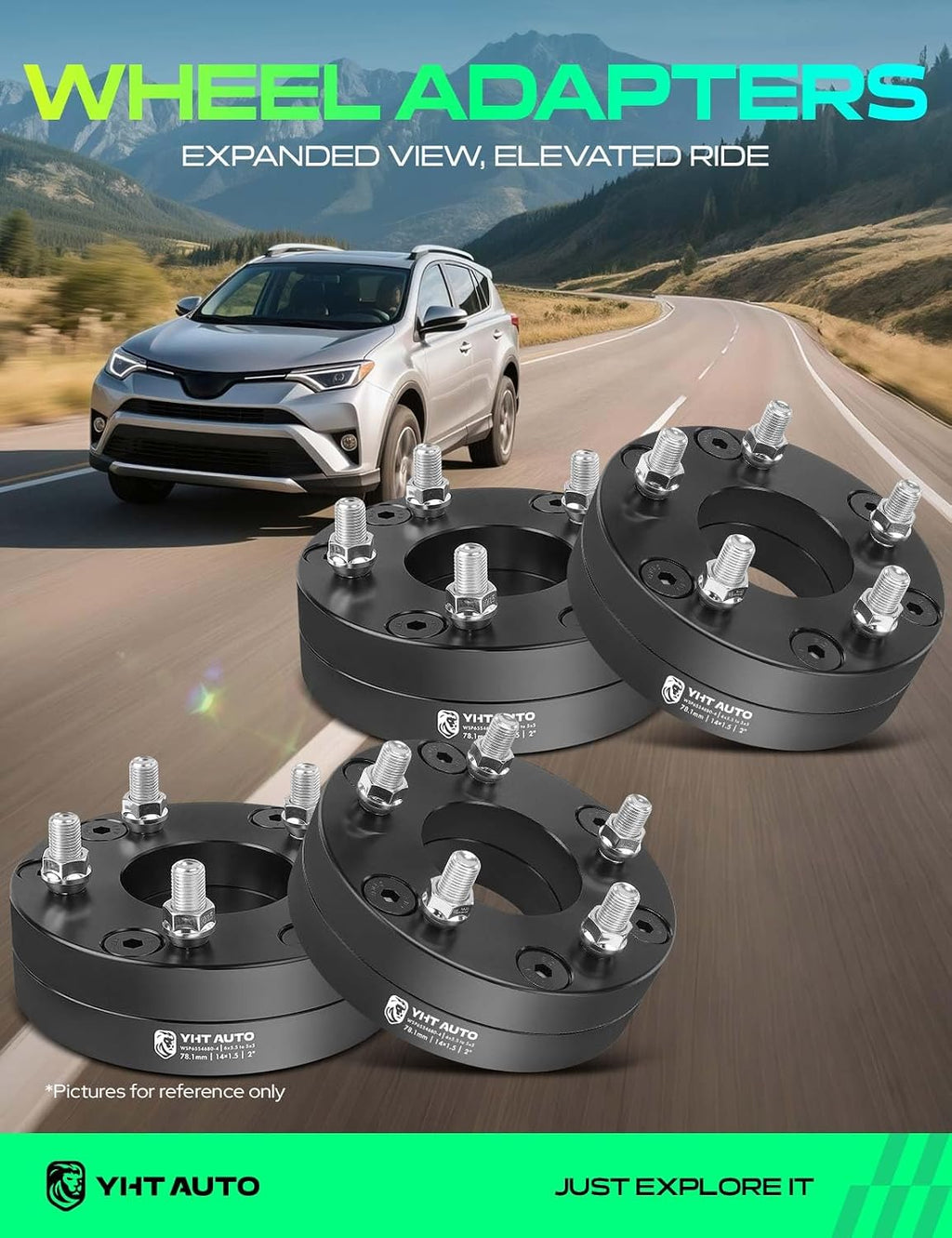 YHTAUTO 6x5.5 to 5x5 Wheel Adapters 2' Compatible with Cadillac Chevrolet GMC Models: Silverado Sierra Tahoe, Tire Spacers w/M14x1.5' & 12.9 Grade Studs, 78.1mm Center Bore 4PCS Black