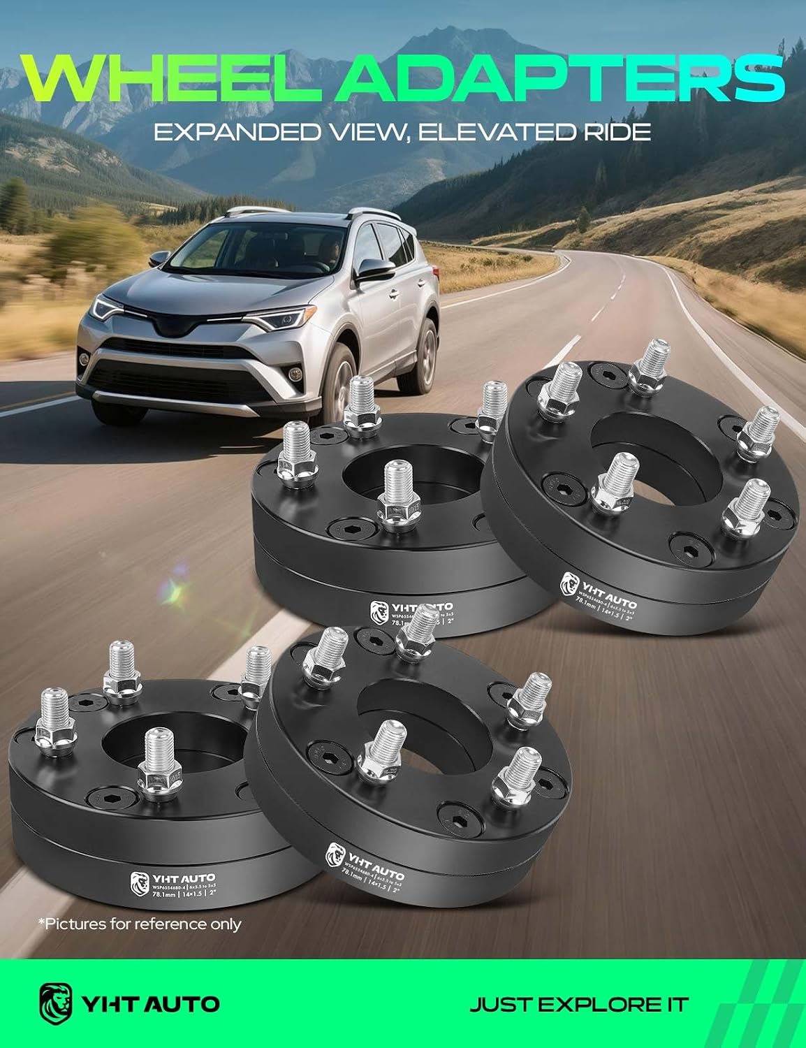 YHTAUTO 6x5.5 to 5x5 Wheel Adapters 2' Compatible with Cadillac Chevrolet GMC Models: Silverado Sierra Tahoe, Tire Spacers w/M14x1.5' & 12.9 Grade Studs, 78.1mm Center Bore 4PCS Black