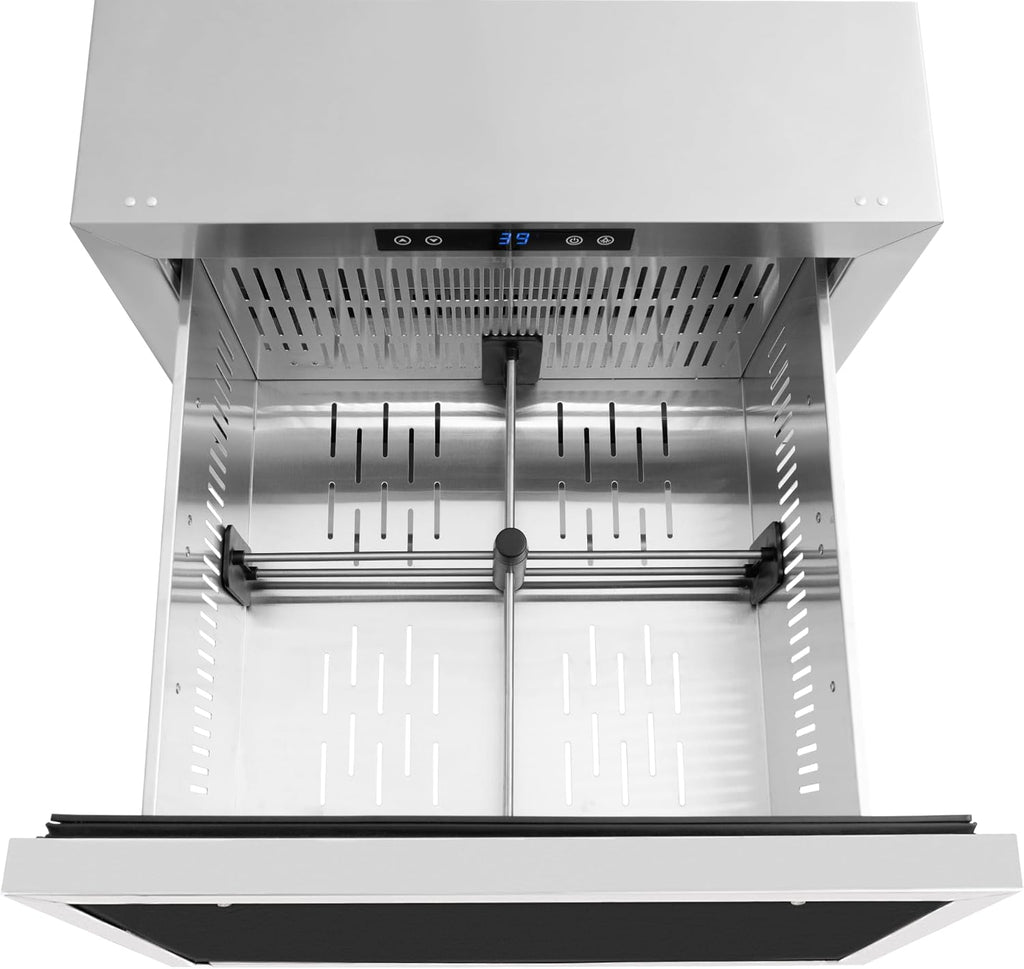 ZLINE Autograph Edition 24 in. Touchstone 168 Can Outdoor-Rated Dual Refrigerator Drawer with Panel-Ready Doors and Champagne Bronze Handles (RDSPOZ-24-CB)
