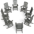 FOOWIN Outdoor Rocking Chair Set of 8, High Back Patio Rocking Chair, HDPE All Weather Resistant Porch Rocker for Adult, Oversized Rocking Chairs for Garden, Lawn, Indoor & Outdoor Use, Grey