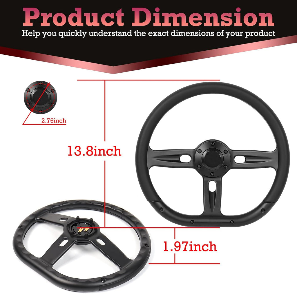 Universal 350mm 14 Inch D-Shape Steering Wheel –Black Microfiber Leather Grip,Aluminum Alloy Matte Black Spokes,6 Bolt 3 Spokes Deep Dish 50mm,Fit for Racing, Cars,Golf Carts Steering Wheel