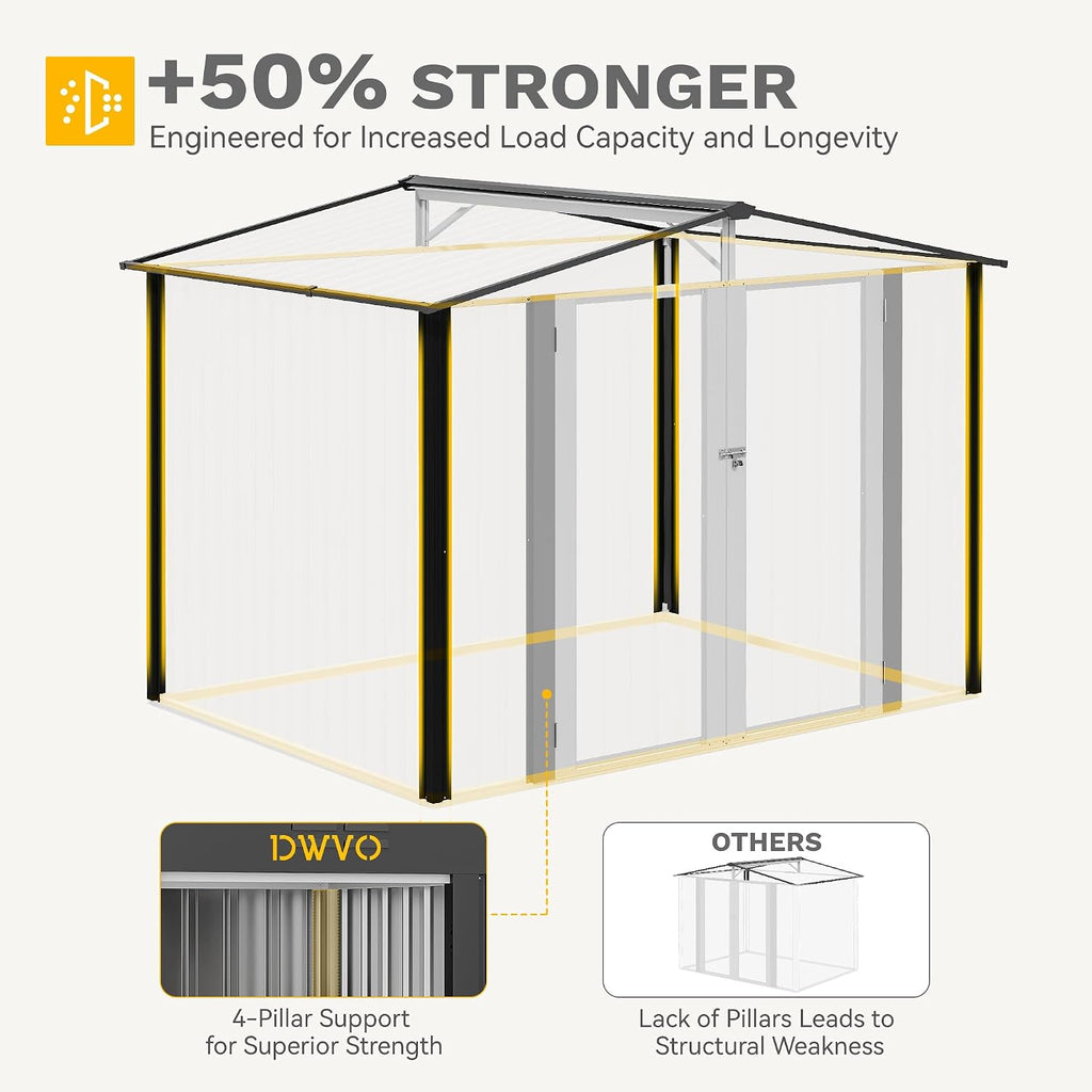 DWVO 7x5FT Outdoor Storage Shelter, Roomy Steel Tool Shed with Secure Entrances & Air Circulation for Patio, Lawn, and Backyard, Ideal for Storing Garden Gear, Lawn Tools, and Bikes, Brown