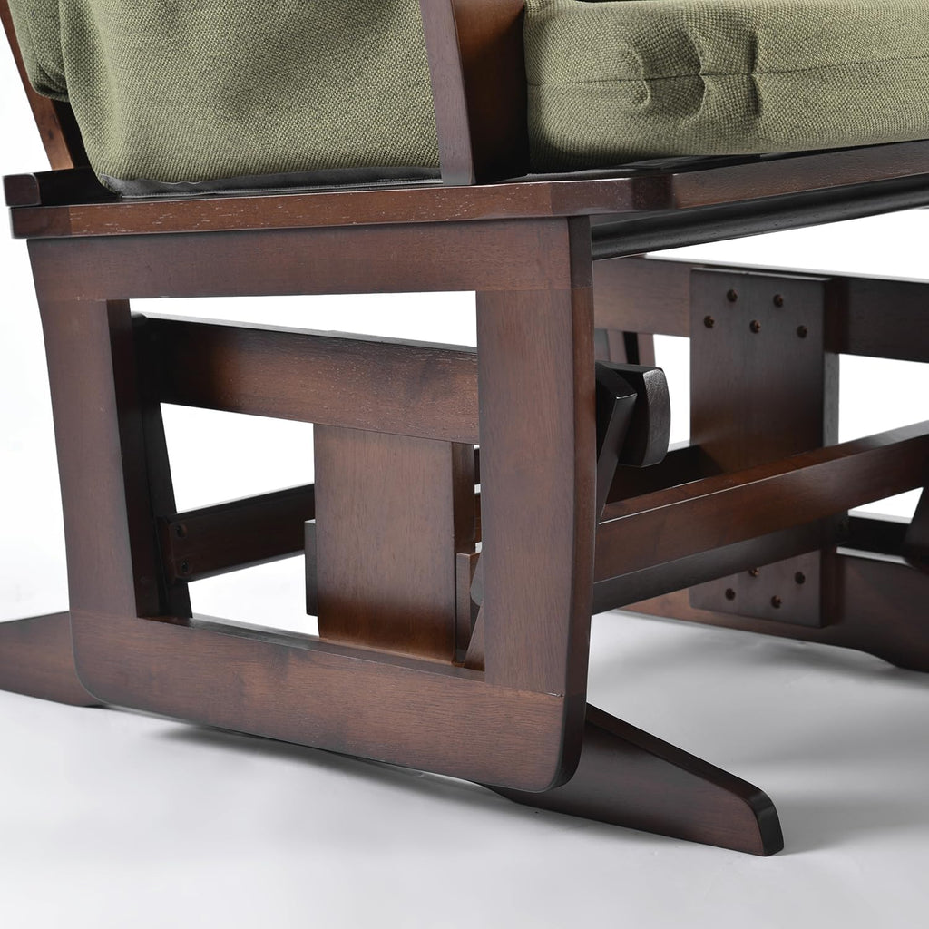 Joli Deluxe Glider Chair and Ottoman Set (Green Fabric and Walnut Frame)