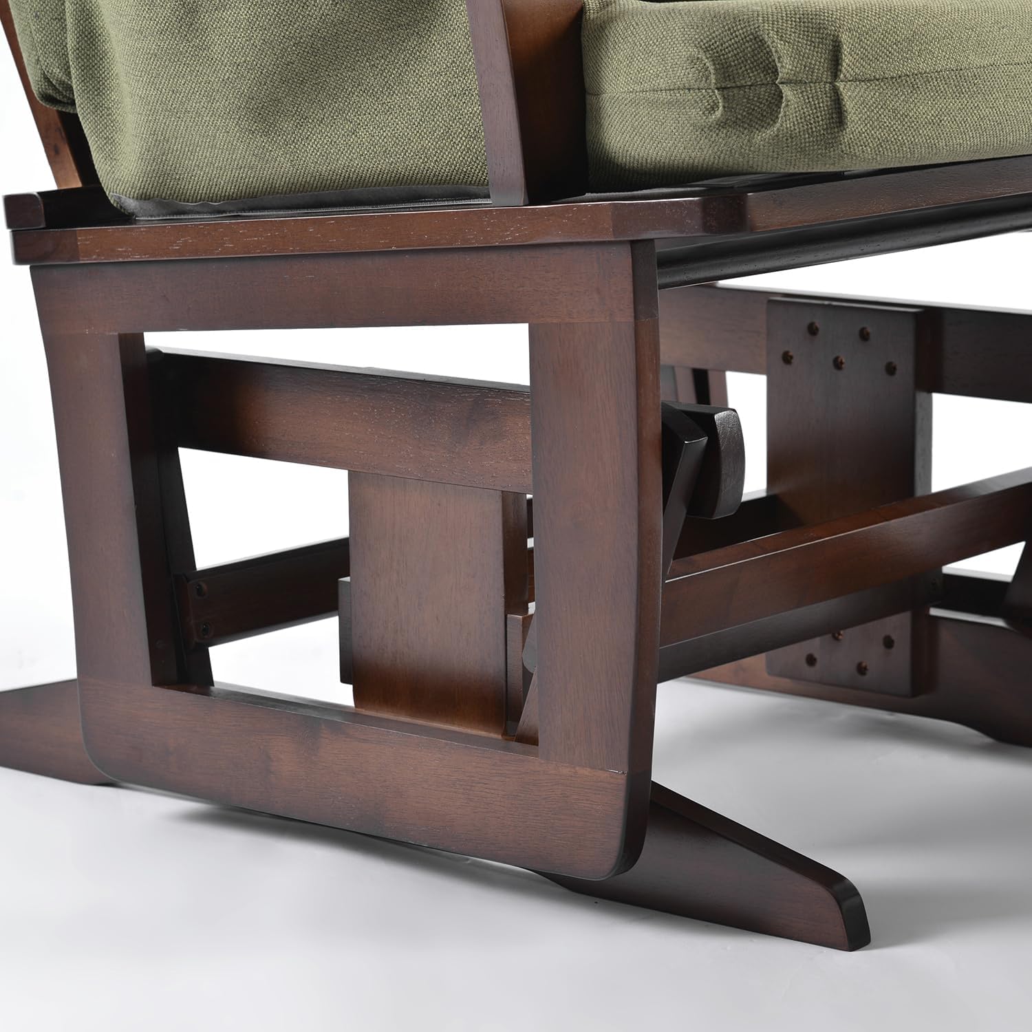 Joli Deluxe Glider Chair and Ottoman Set (Green Fabric and Walnut Frame)