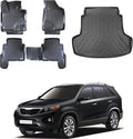 Floor Mats & Cargo Liner Set for Kia Sorento 2010-2015 | Black TPE All Weather Custom Fit Floor Liner for 1st 2nd Rows and Trunk Car Mats