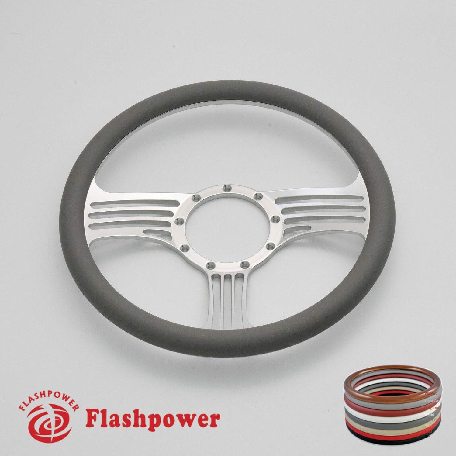 14'' Billet Half Wrap 9 Bolts Steering Wheel with 2'' Dish and Horn Button(Light Grey)