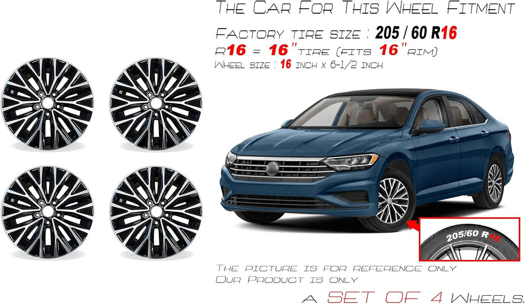 16' 16x6.5 Set of 4 Machined Black Wheels For VW JETTA 2019-2021 Factory OEM Design New Replacement