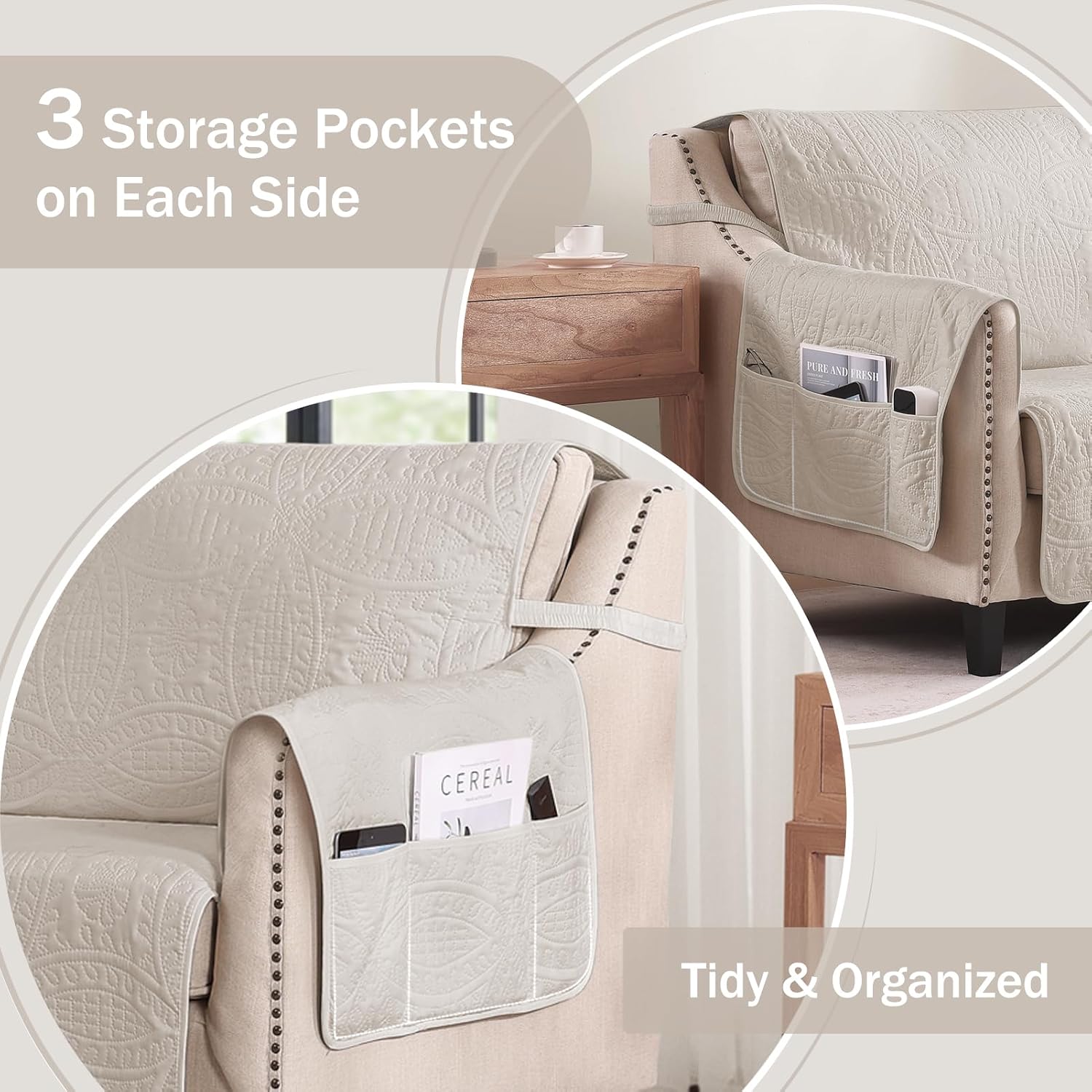 Quilted Grand Sofa Covers for 4 Cushion Couch, Couch Cover for Grand Sofa Washable, Soft Cozy Couch Protector, Oversized Grand Sofa Slipcovers Water-Repellent (Grand Sofa 98', Beige Cream)