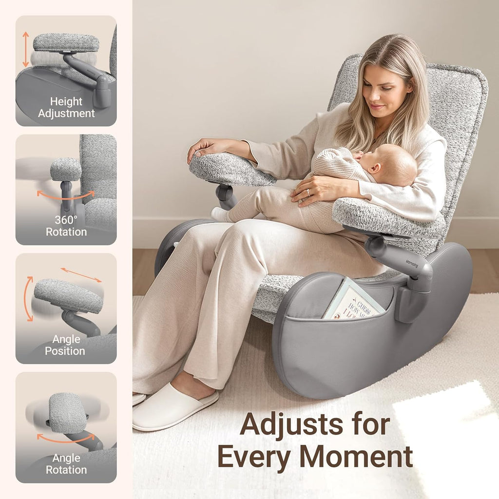 MAMAZING Lullabud Nursery Rocking Chair Glider with Ottoman for Breastfeeding, Upholstered Nursing Chair with Removable Cover, Reading Chair for Bedroom, Living Room(Grey/Grey)