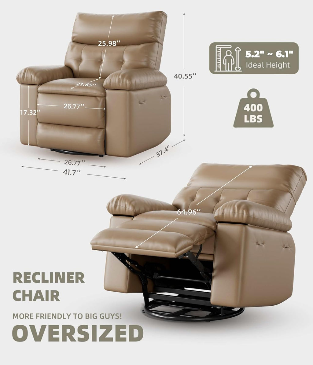 GarveeHome Oversized Power Rocker Swivel Recliner Chair - Heat and Massage, PU Leather Electric Glider Rocking Chair with USB Port, Glider Recliner Nursery Chair for Living Room, Bedroom, Nursery