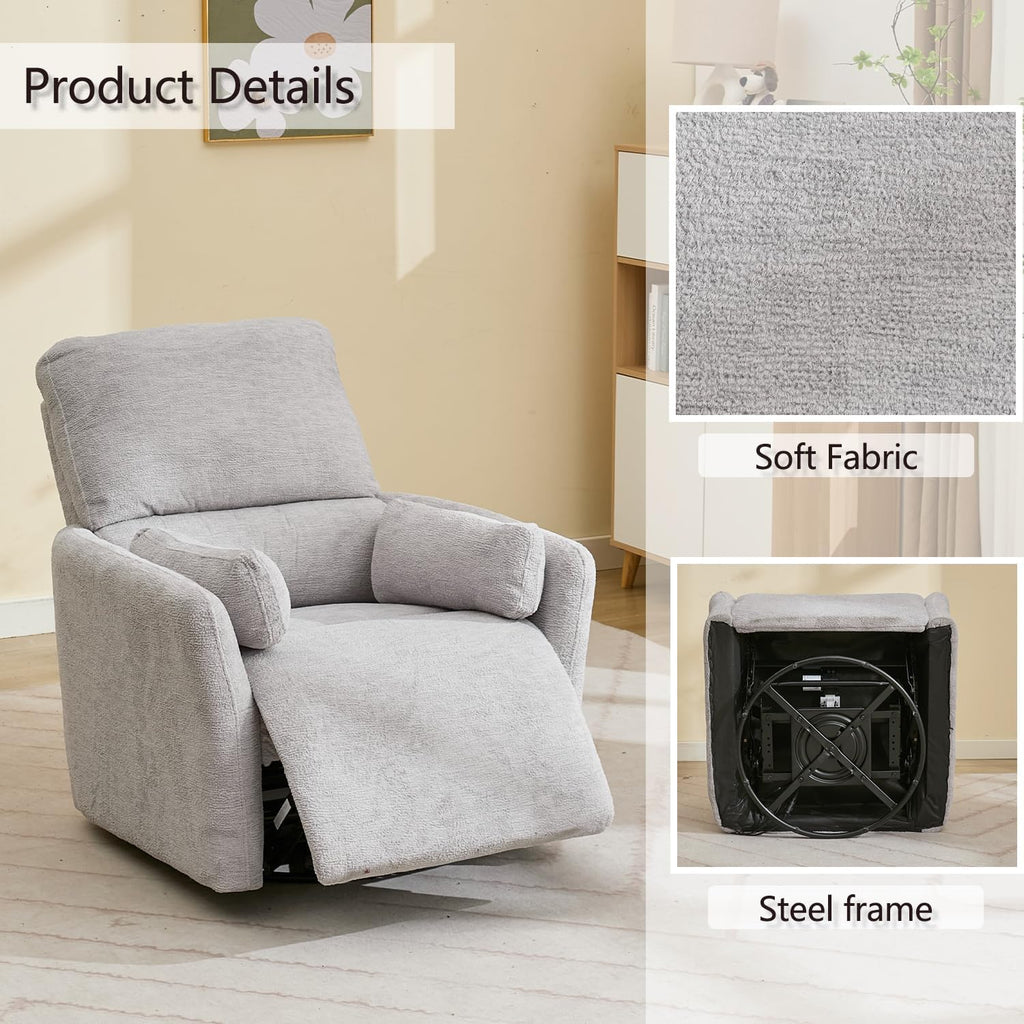 Power Rocker Swivel Recliner Chair for Adults, 26' Extra Wide Glider Reclining Nursery Chair w/USB & Type-C Charger Rocking Chairs for Living Room Bedroom Grey