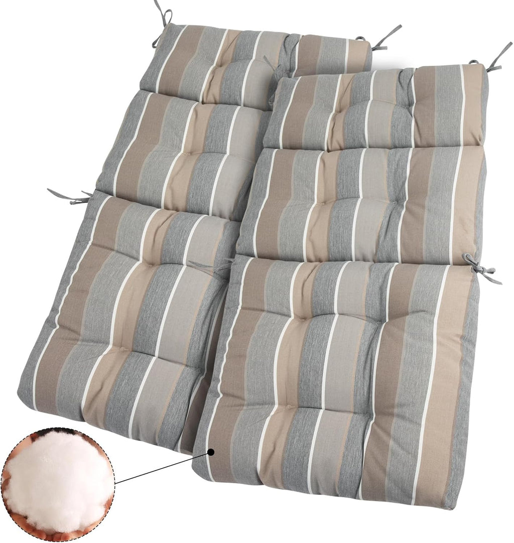 Outdoor High Back Chair Cushions Set of 2,Reversible Lawn Chair Cushion 44 x22 inch,Water Resistant Tufted Adirondack Chair Cushion,for Garden Rocking Chair,Patio Furniture(Gray Stripe)