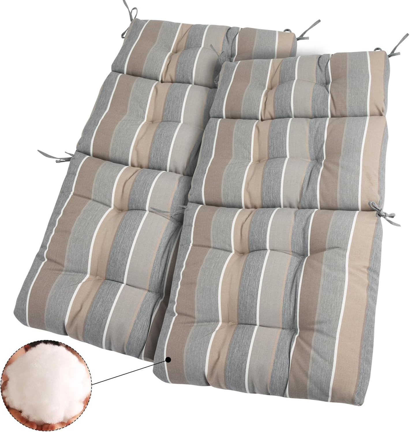 Outdoor High Back Chair Cushions Set of 2,Reversible Lawn Chair Cushion 44 x22 inch,Water Resistant Tufted Adirondack Chair Cushion,for Garden Rocking Chair,Patio Furniture(Gray Stripe)