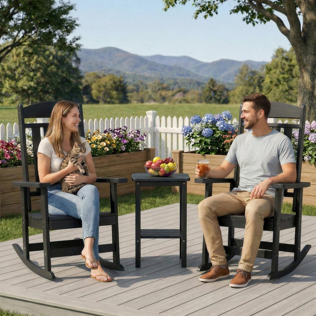 FOOWIN Outdoor Rocking Chair Set of 6, High Back Patio Rocking Chair, HDPE All Weather Resistant Porch Rocker for Adult, Oversized Rocking Chairs for Garden, Lawn, Indoor & Outdoor Use, Black