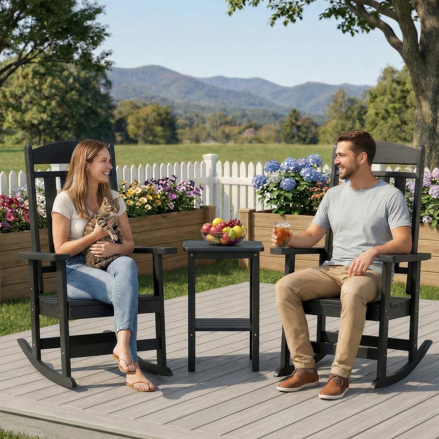 FOOWIN Outdoor Rocking Chair Set of 6, High Back Patio Rocking Chair, HDPE All Weather Resistant Porch Rocker for Adult, Oversized Rocking Chairs for Garden, Lawn, Indoor & Outdoor Use, Black