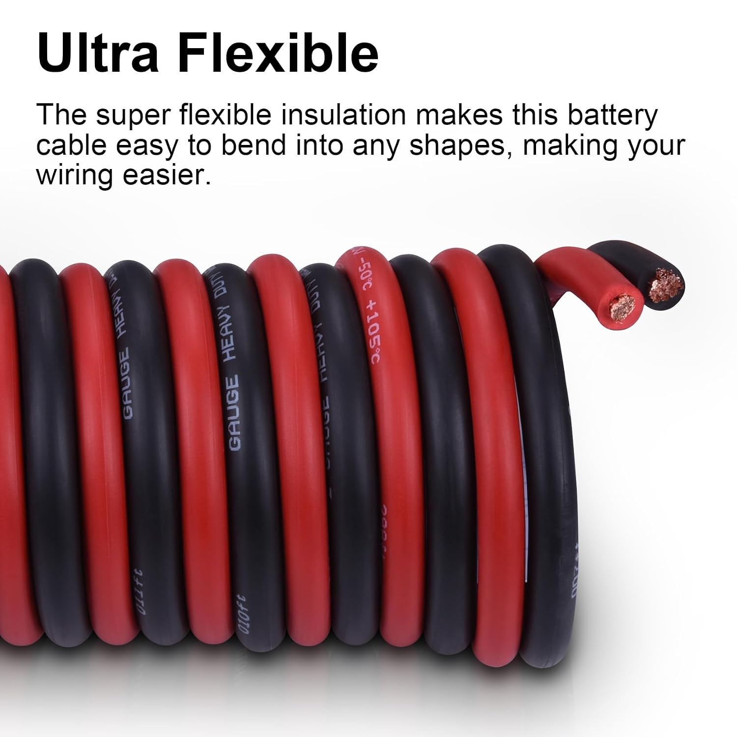 1/0 Battery Cable, 15FT Red + 15FT Black 1/0 Welding Cable, Stranded Oxygen-Free Pure Copper Wire for Automotive, Battery, Solar, Marine and Generator