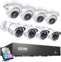 ZOSI 4K PoE Home Security Camera System, 8pcs 5MP Wired Outdoor Indoor Surveillance IP Metal Cameras, Night Vision, Person Vehicle Detection, 8 Channel 8MP NVR with 2TB Hard Drive for 24/7 Recording