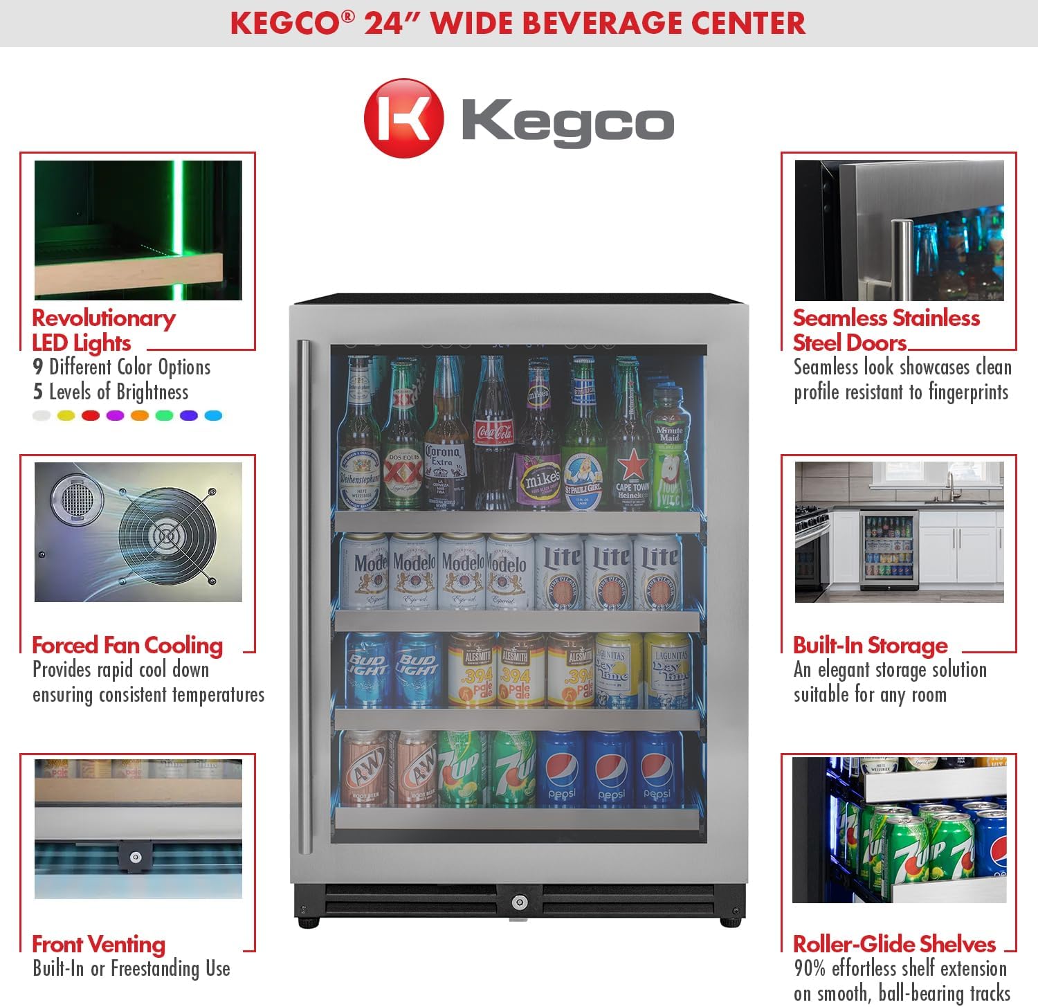 Kegco 24' Wide Stainless Steel Right Hinge Beverage Center VSBC-24LSR