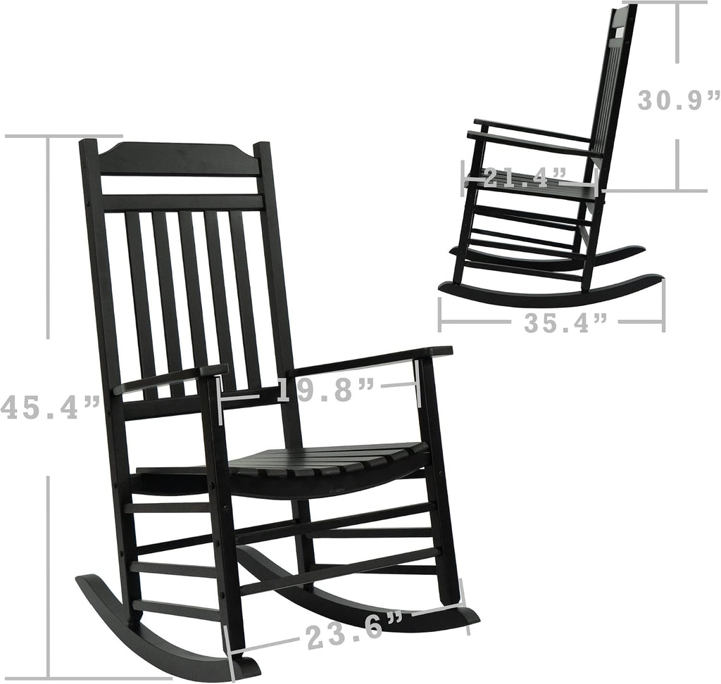 Kozyard 3-Piece Wooden Outdoor Rocking Chair Set with Foldable Side Table, Black Patio Rockers and End Table Furniture Set for Deck, Garden, Porch, Poolside (Black/2Chairs+Table)