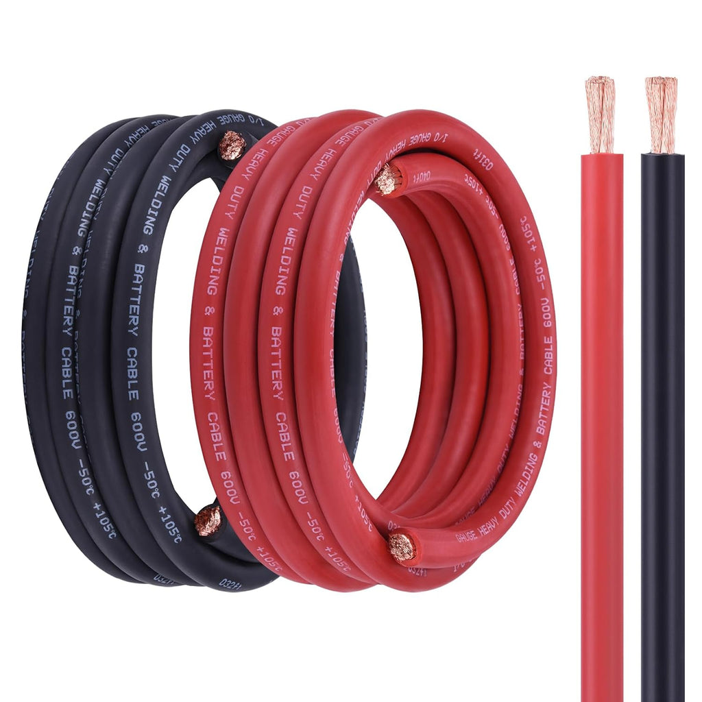 1/0 Battery Cable, 15FT Red + 15FT Black 1/0 Welding Cable, Stranded Oxygen-Free Pure Copper Wire for Automotive, Battery, Solar, Marine and Generator