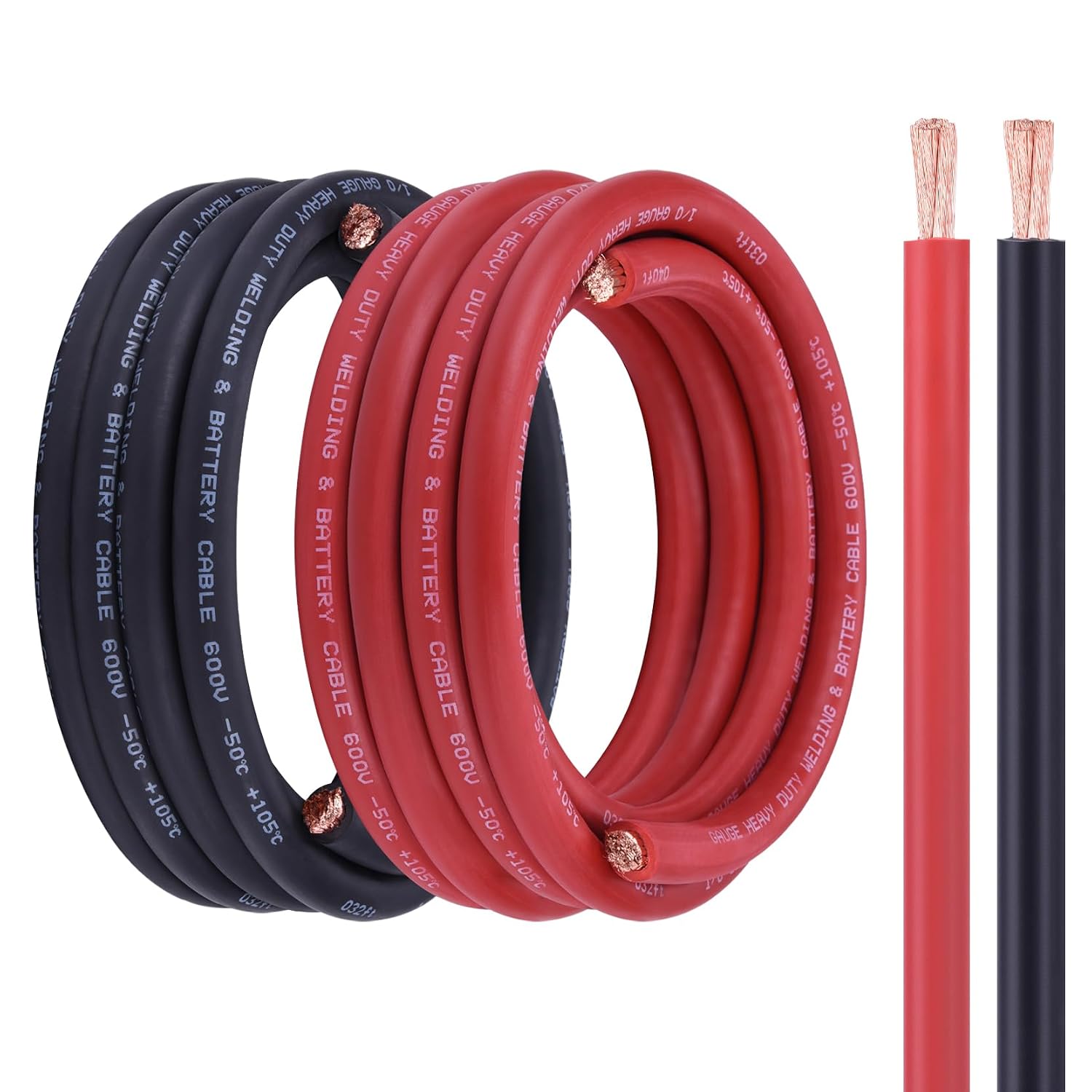 1/0 Battery Cable, 15FT Red + 15FT Black 1/0 Welding Cable, Stranded Oxygen-Free Pure Copper Wire for Automotive, Battery, Solar, Marine and Generator