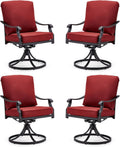 MELLCOM Patio Swivel Chair Set of 4, Heavy Duty Outdoor Dining Chairs with Thickened Cushions, Metal Patio Chairs Gentle Rocker for Outside, Garden Lawn & Porch, Backyard, Red