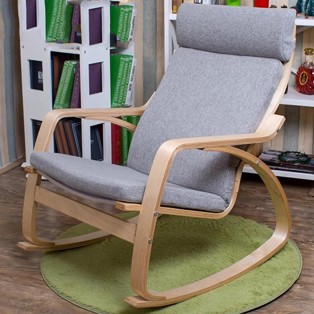 Rocking Chair Indoor, Glider Rocking Chair with High Backrest, Modern Accent Chair Nursery Chair with Wood Legs, Comfy Armchair Rocking Chairs for Living Room, Bedroom, Offices,Gray a