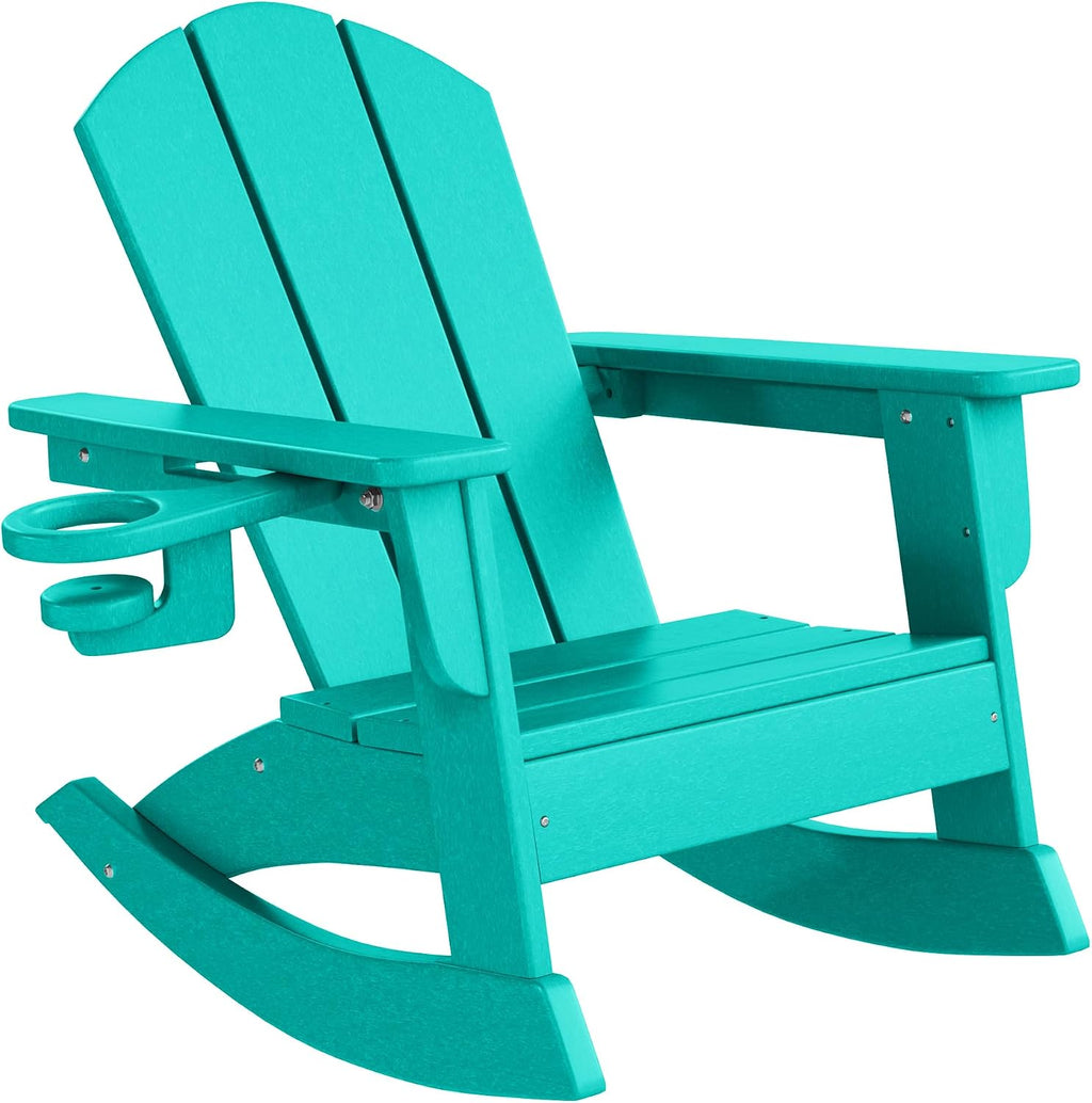 WestinTrends Malibu Outdoor HDPE Plastic Preschool Toddler Classic Adirondack Rocking Chairs (Set of 2), Turquoise